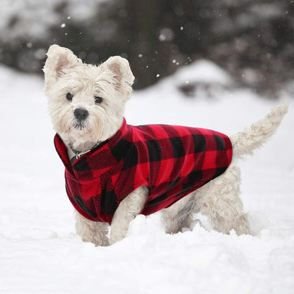 Kuoser Dog Fleece Vest,Warm Plaid Dog Sweater with Leash Hole,Soft Turtleneck Winter Pet Jacket