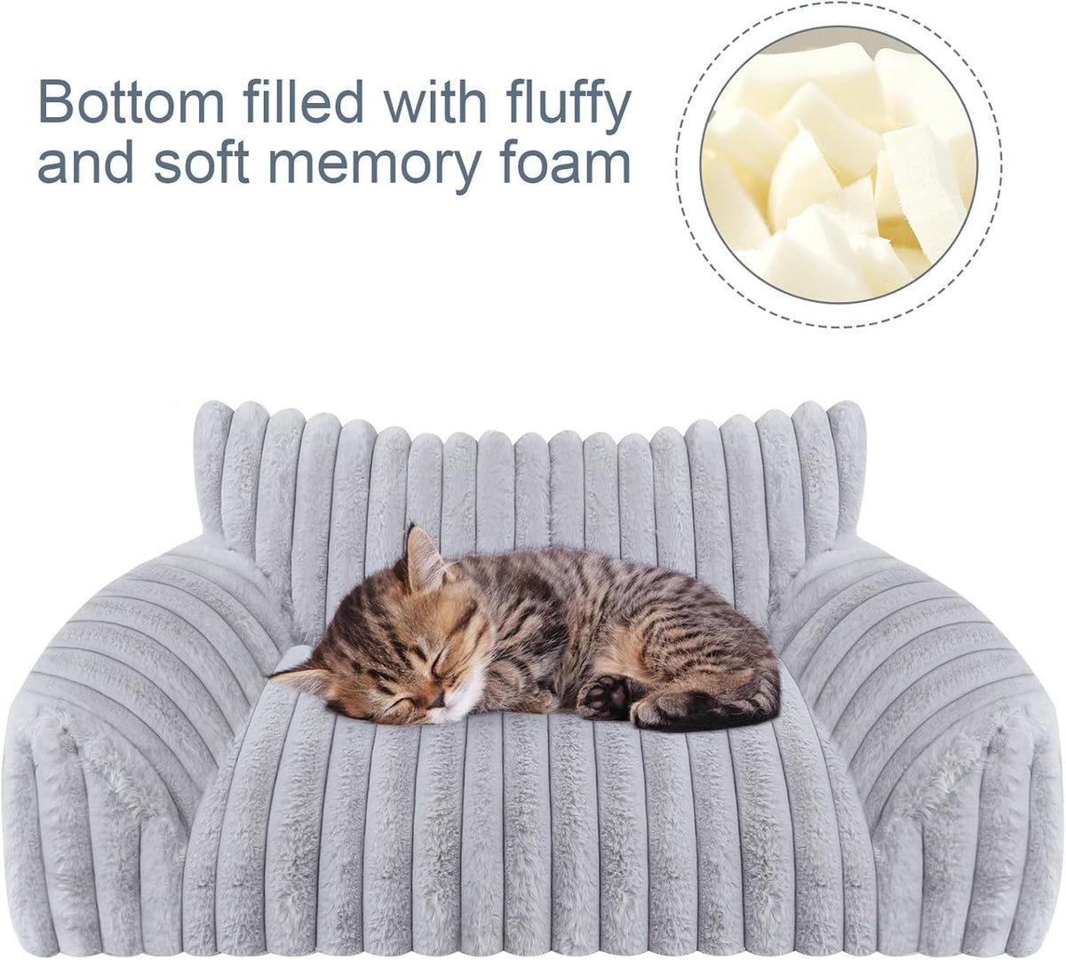 Cute Cat Couch Bed for Indoor Cats, Fluffy Pet Cat Sofa with Premium Soft Corduroy Fleece, Cute