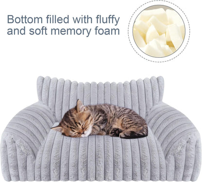 Cute Cat Couch Bed for Indoor Cats, Fluffy Pet Cat Sofa with Premium Soft Corduroy Fleece, Cute