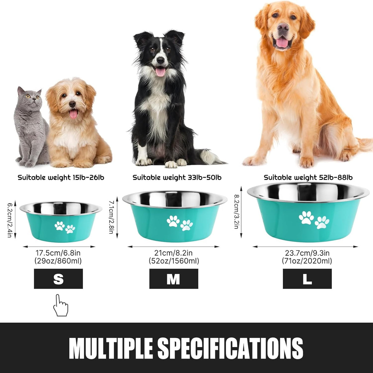 Stainless Steel Dog Bowls, Nonslip Rubber Bottom No Spill Proof Skid Metal Insulated Dog Bowls for