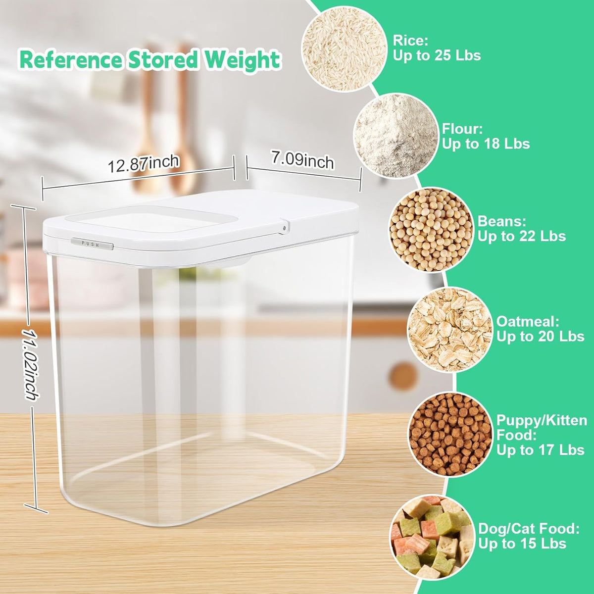 TBMax Rice Flour Storage Container with Automatic Flip-up Lid 25 Lbs | 12.68 Qt, Tall and Narrow