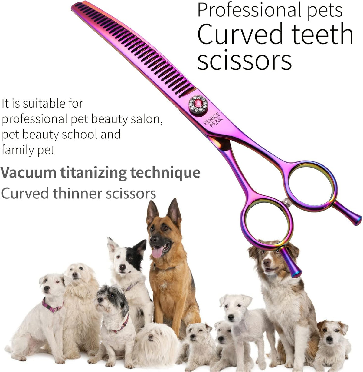 Fenice Peak Professional Dog Grooming Scissors Pet Curved Chunker Shears 7.0'' Extremely Sharp