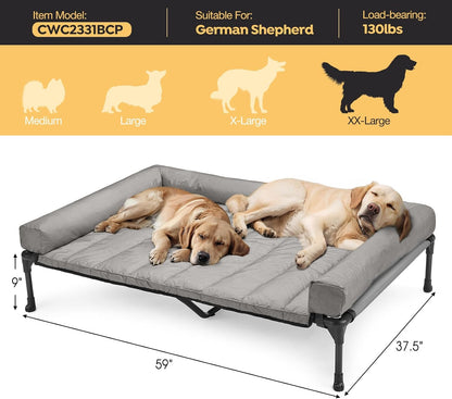Veehoo Cooling Elevated Dog Bed Add Removable Waterproof Bolster Cushion Mat, Raised Pet Cot with