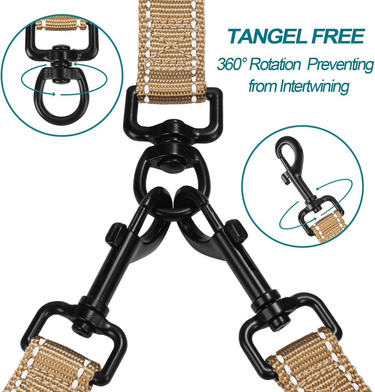 PetBonus Double Dog Leash, No Tangle Dual Leash, Reflective Walking Training Lead, 4 Comfortable