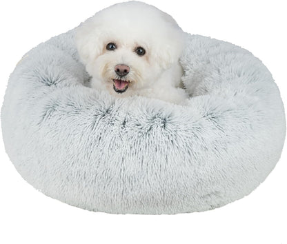 Best Pet Supplies Round Donut Dog Bed with Plush Faux Fur Fabric, Calming, Anti-Anxiety Cushion for