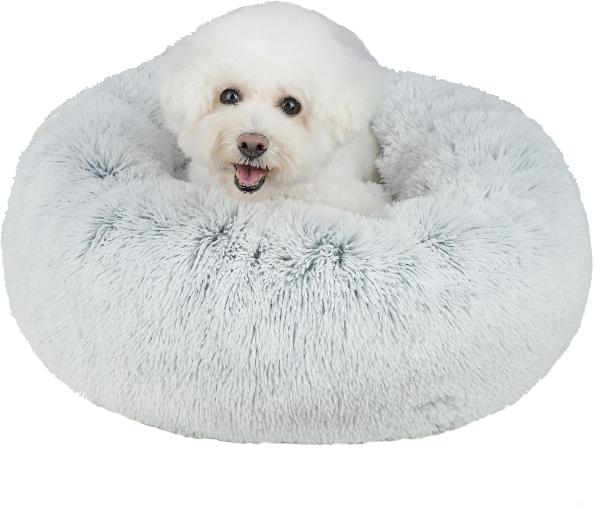 Best Pet Supplies Round Donut Dog Bed with Plush Faux Fur Fabric, Calming, Anti-Anxiety Cushion for