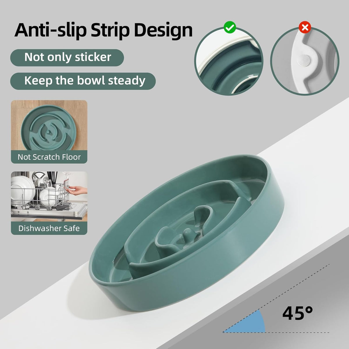 6.1inch Ceramic Dog Bowl Slow Feeder, Slow Dish for Small Dog, Wet and Dry Food Dish, Stop Bloat