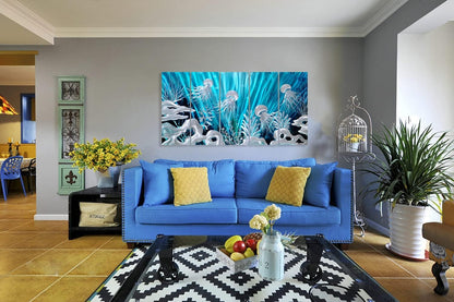 SYGALLERIER Jelly Fish Large Metal Wall Art Hand Grind Aluminum Artwork 3D Undersea World Coastal