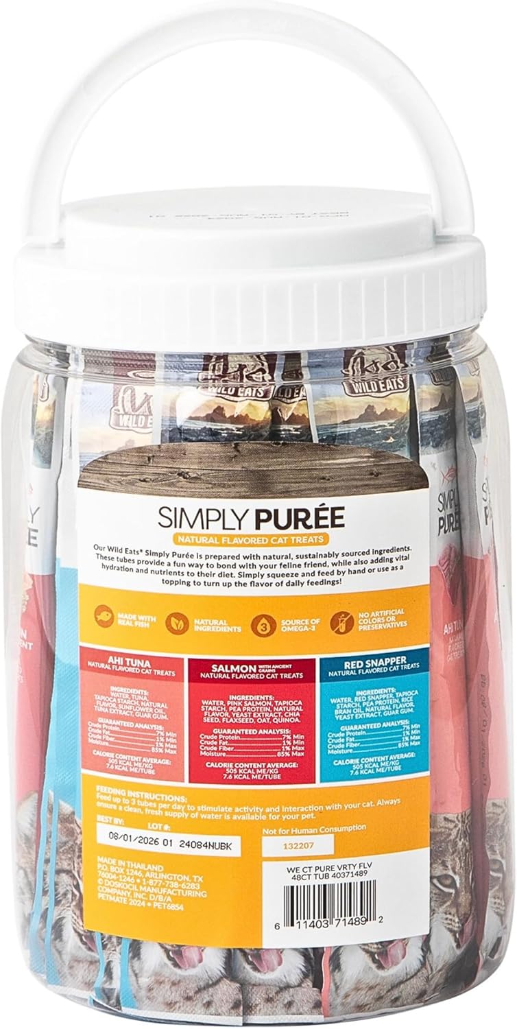 Simply Puree Variety Tub for Cats | 48 Individual Servings of All-Natural, High-Protein Puree