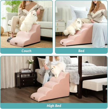 Dog Stairs for Small Dogs 15.7" H, Curved Dog Step for Puppy, Older Cat, Medium Pet Ramp for Sofa