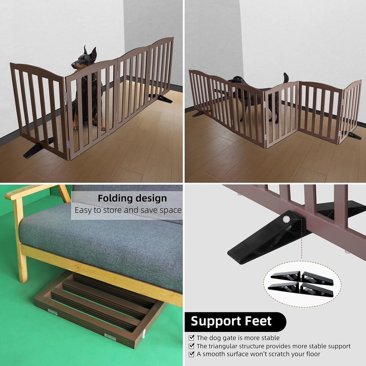 ZJSF Foldable Freestanding Indoor Dog Gate for House Wood Long Pet Gates Dog Fence for Stairs Puppy