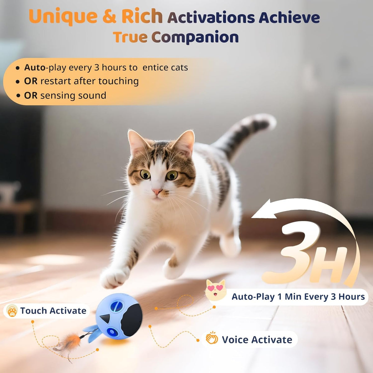 ORSDA Cat Toys, Interactive Cat Toy for Indoor Cats, Automatic Moving Ball Bird for Indoor Adult