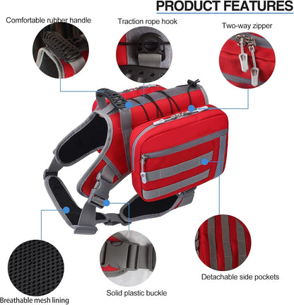 BYGD Dog Hiking Backpack, Dog Backpack for Medium to Large Dogs, with Large Capacity, 2 Spacious