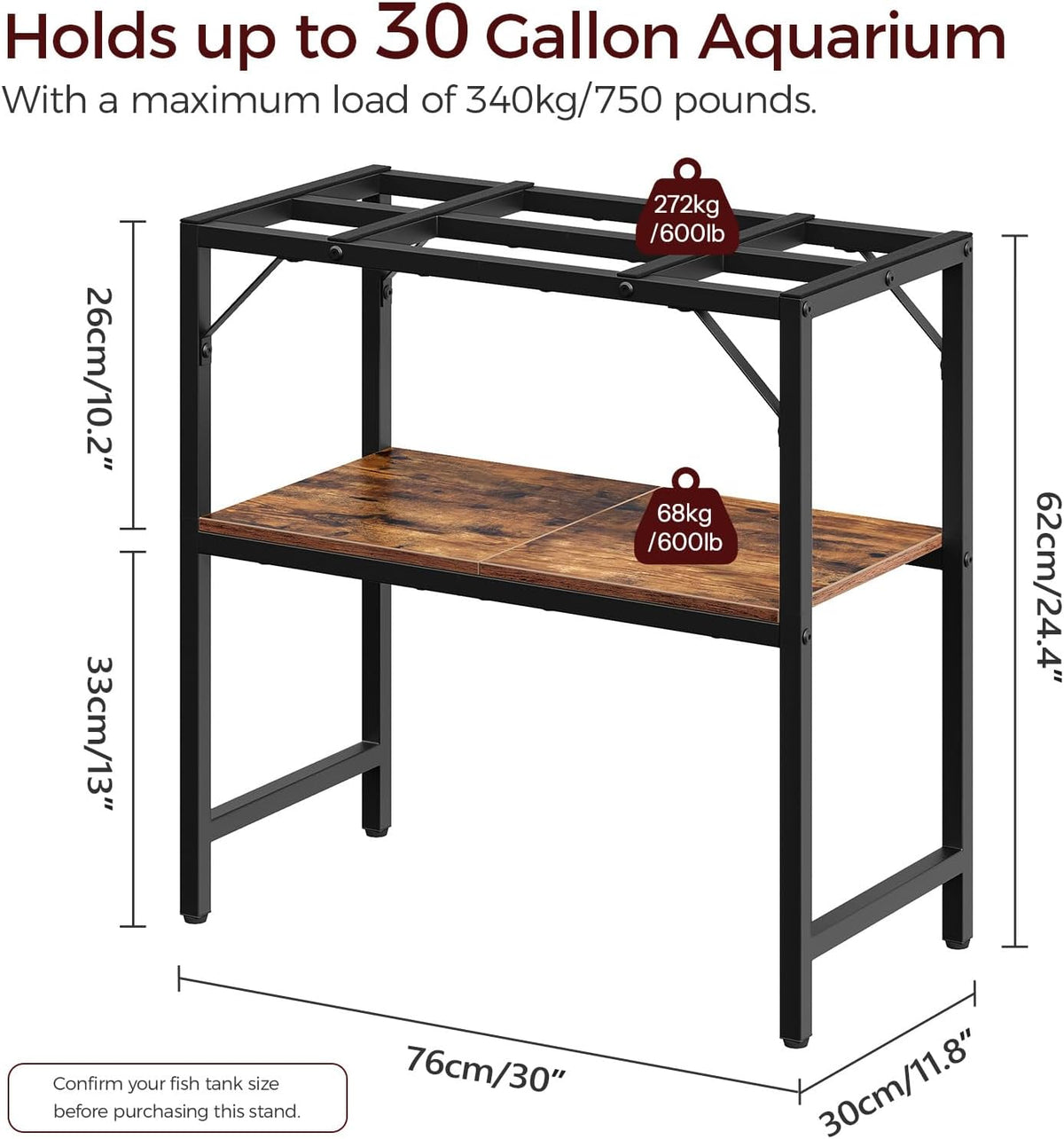 30 Gallon Fish Tank Stand, Aquarium Stand with 2-Tier Storage Shelves, Heavy Duty Breeder Turtle