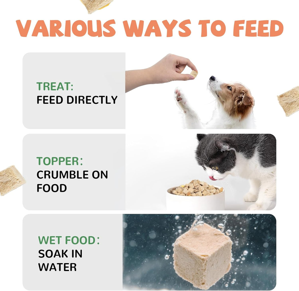 Freeze Dried Salmon Cat Treats, Single Ingredient Raw Cat Food Toppers, Healthy Training Treats for