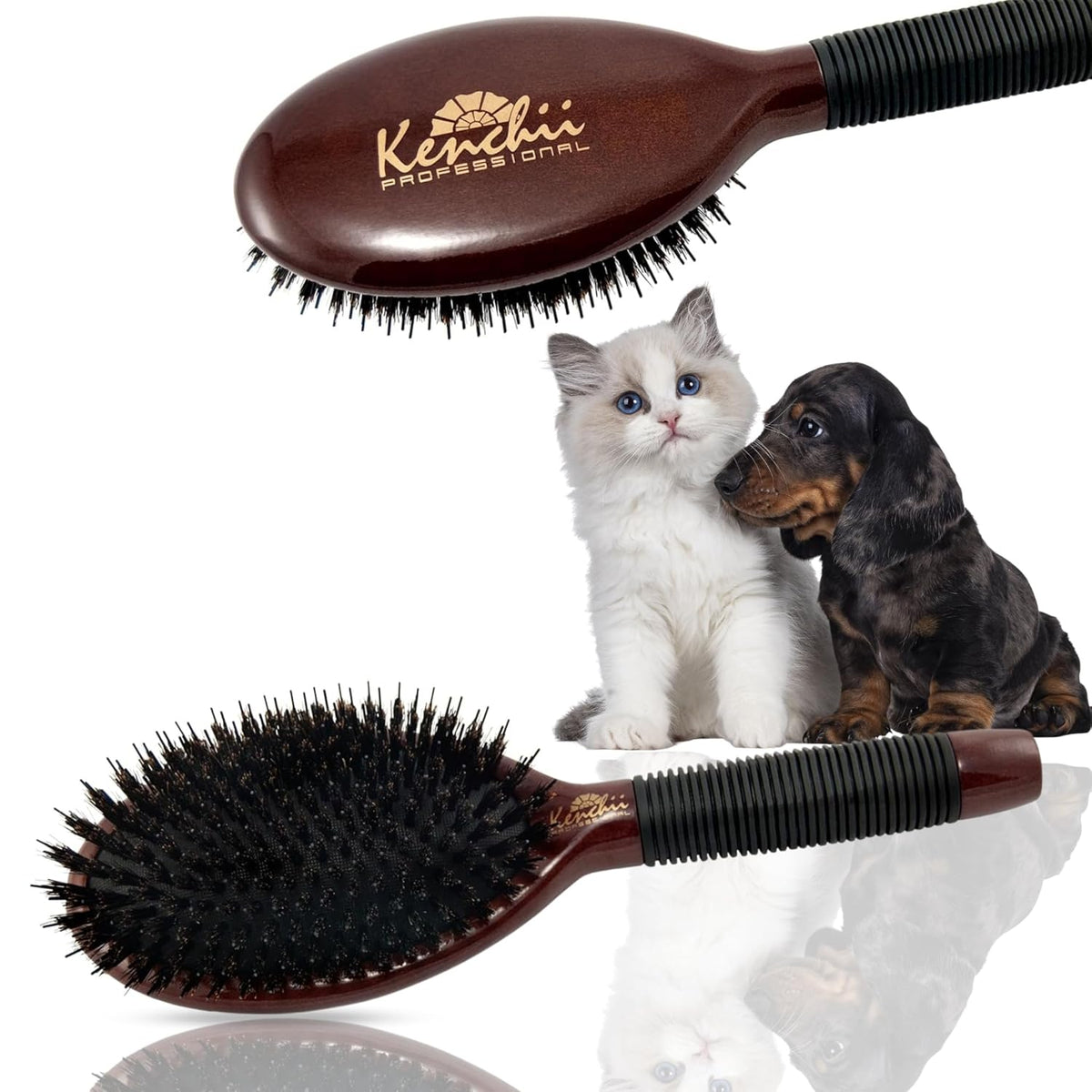 Kenchii Boar and Nylon Bristle Dog/Cat Grooming Brush with One-Piece Maple Body-Choose Size Large