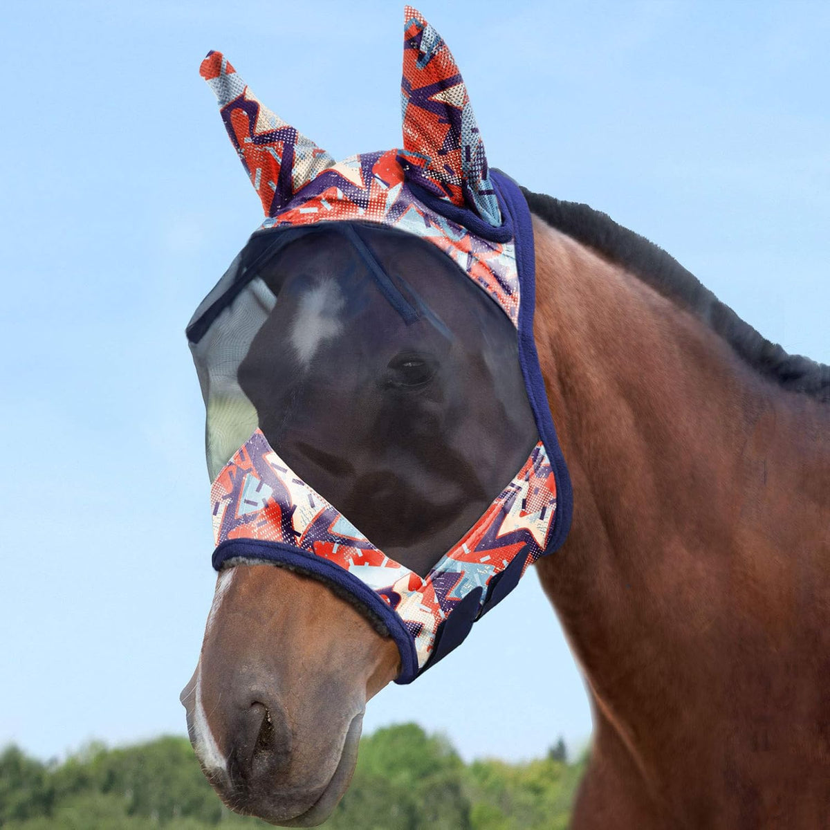 Harrison Howard LumiVista Horse Fly Mask Standard with Ears UV Protection for Horse Abstract