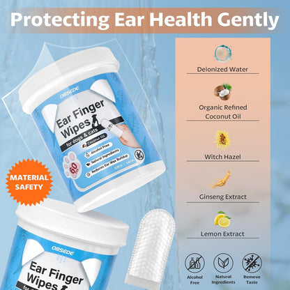 OBSEDE Dog & Cat Ear Wipes, Finger Sleeve Design for Gentle Wax & Dirt Reduce, Odor Control, Fresh