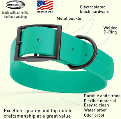 Dogline Biothane Waterproof Dog Collar Strong Coated Nylon Webbing with Black Hardware Odor- Proof