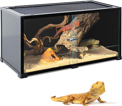 REPTI ZOO 50 Gallon Reptile Tank, 36" X 18" X 18" Reptile Terrarium, Black-Tinted ECO Glass
