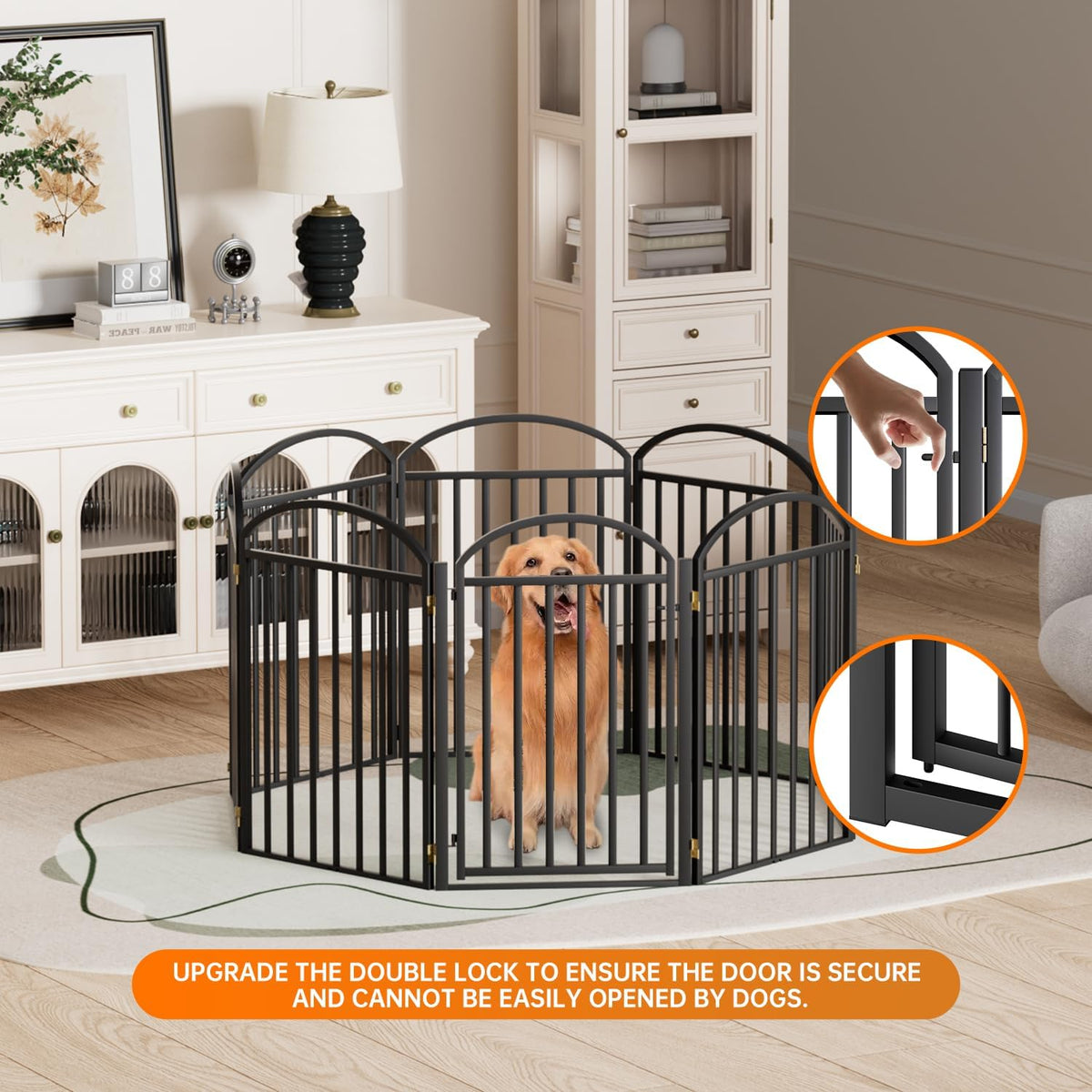 8 Panles Full Matel Freestanding Dog Gates with Door, 192"Extra Wide 32"Tall Free Standing Dog Pet