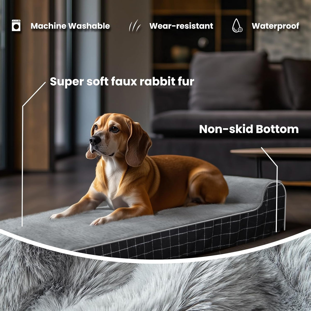 Laifug Orthopedic Memory Foam Dog Bed with Durable Water Proof Liner and Removable Washable Cover
