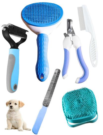 6ps Dog Cat Brush Grooming Kitf, Dog Cat Brushes, Bath Brush, Dematting Rake and Comb, Nail