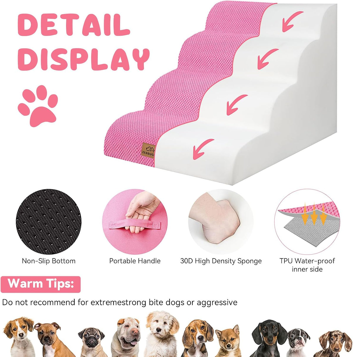 Dog Ramp and Stair for Bed 16" H-20 H,3-Step Cat Stair for Sofa and Chair,4-Step Dog Ramp for High