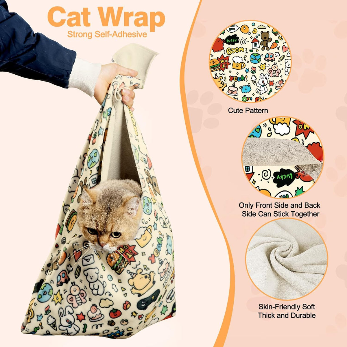 21.7" Grooming Wrap Cat Wrap for Cutting Nails Cat Restraint for Nail Clipping Cat Swaddle Wrap Cat