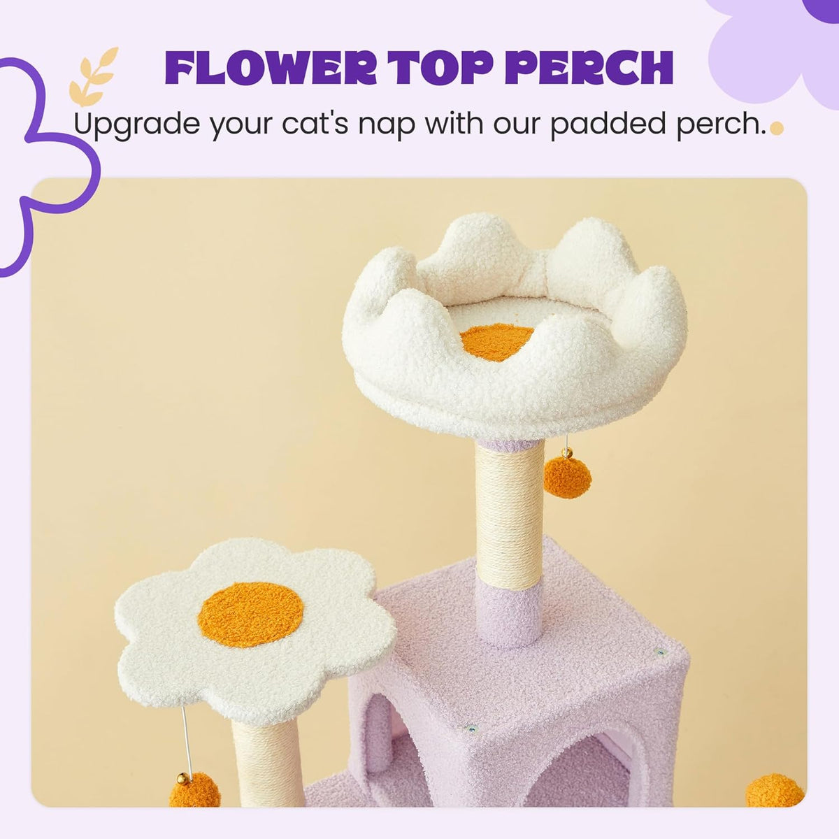 MWPO Flower Cat Tree for Indoor Cats, 63.8 Inches Multi-Level Cat Tower with Sisal-Covered