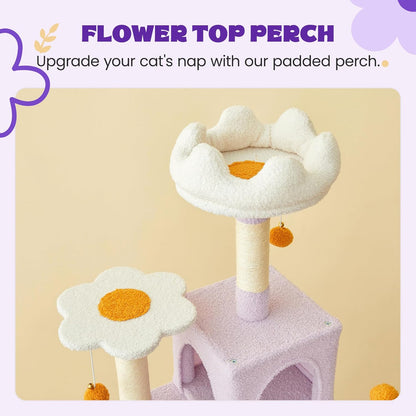 MWPO Flower Cat Tree for Indoor Cats, 63.8 Inches Multi-Level Cat Tower with Sisal-Covered