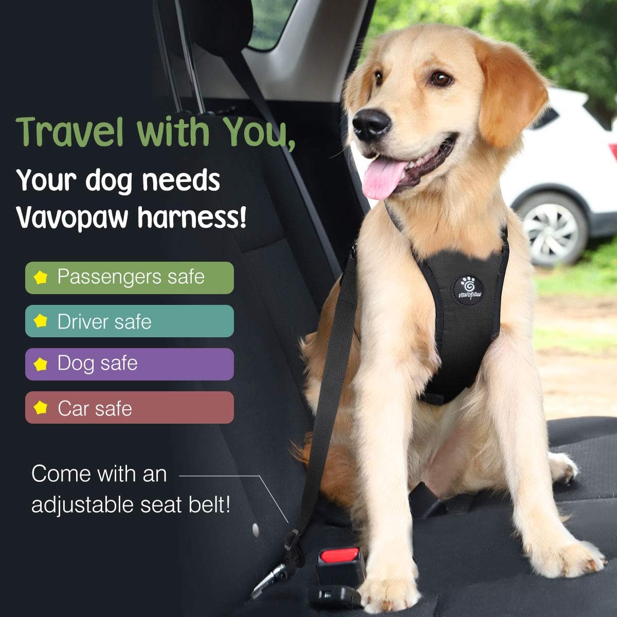 Dog Seat Belt, Safety Vest Dog Car Harness with Adjustable Buckle Dog Seat Belt for Vehicle Nylon