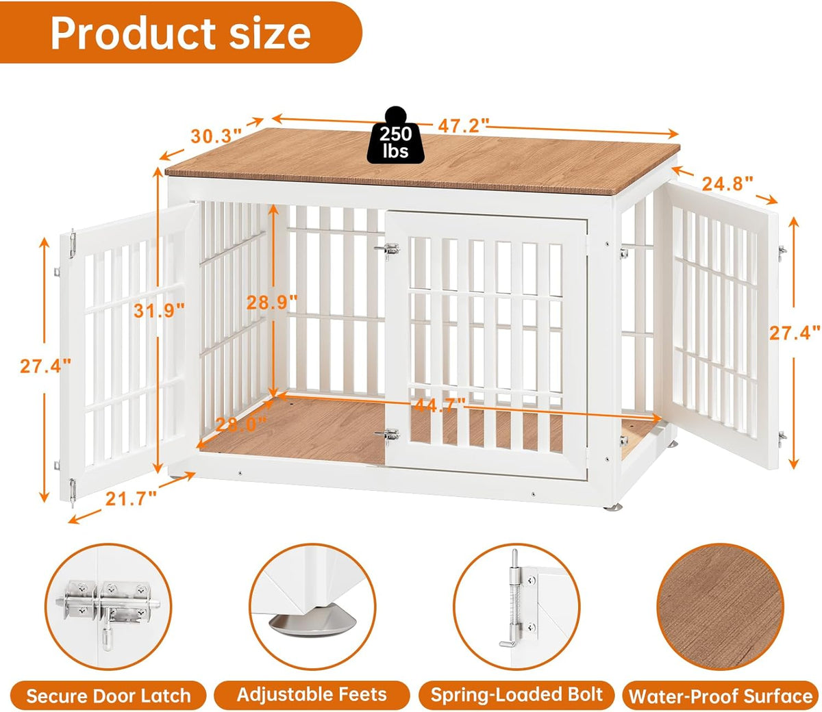 48" Heavy Duty Dog Crate Furniture for Small,Medium and Large Dogs,Rustic Wooden Dog Cage Kennel