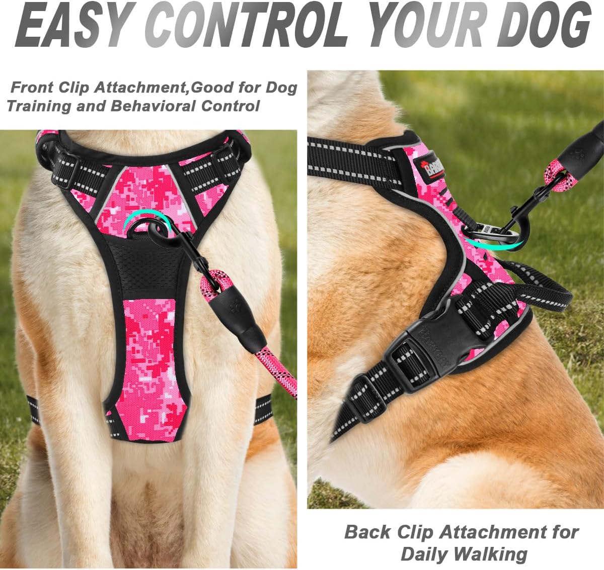 BARKBAY No Pull Dog Harness Front Clip Heavy Duty Reflective Easy Control Handle for Large Dog