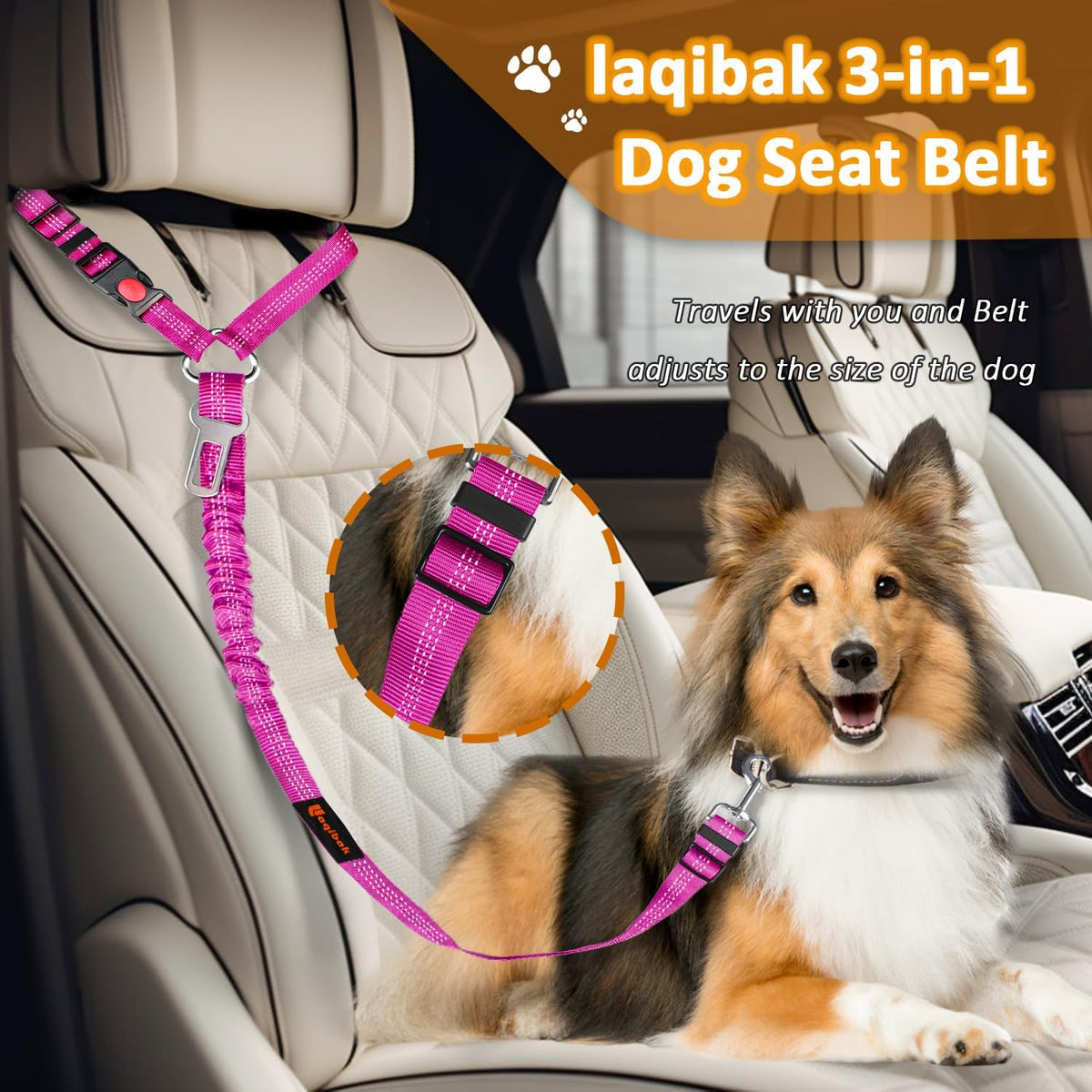 Removable Dog Seat Belt Harness for Car, 3 in 1 Pet Dog Car Seatbelt Leash, Retractable Restraint