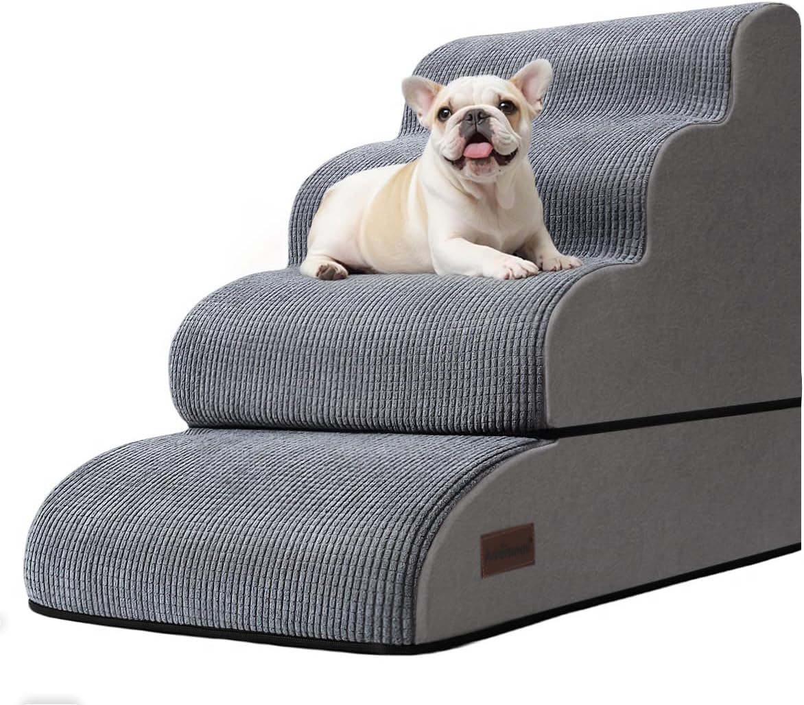 4-Step Dog Stairs and Ramp for Beds or Couches – Non-Slip Sturdy Pet Steps for Small Dogs and