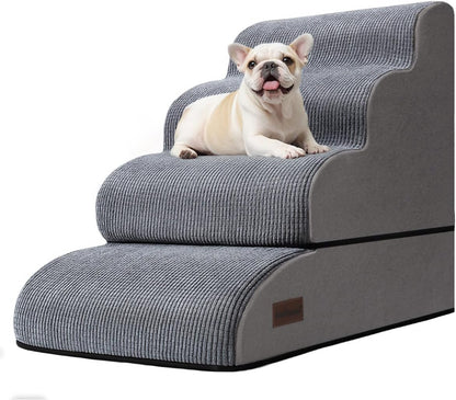 4-Step Dog Stairs and Ramp for Beds or Couches – Non-Slip Sturdy Pet Steps for Small Dogs and