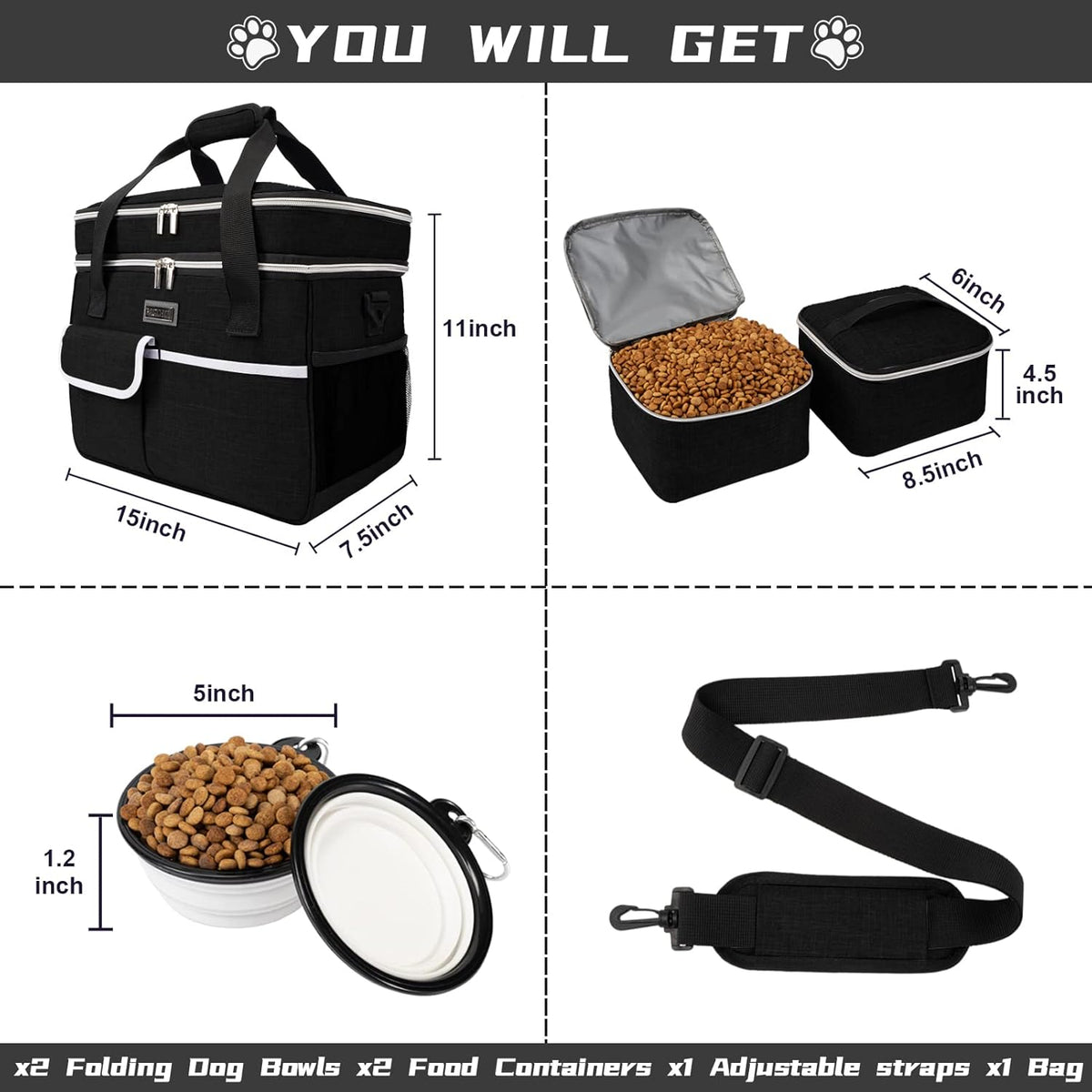 BAGLHER Dog Travel Bag for Supplies - Double-Layer Airline Approved Weekend Pet Travel Organizer