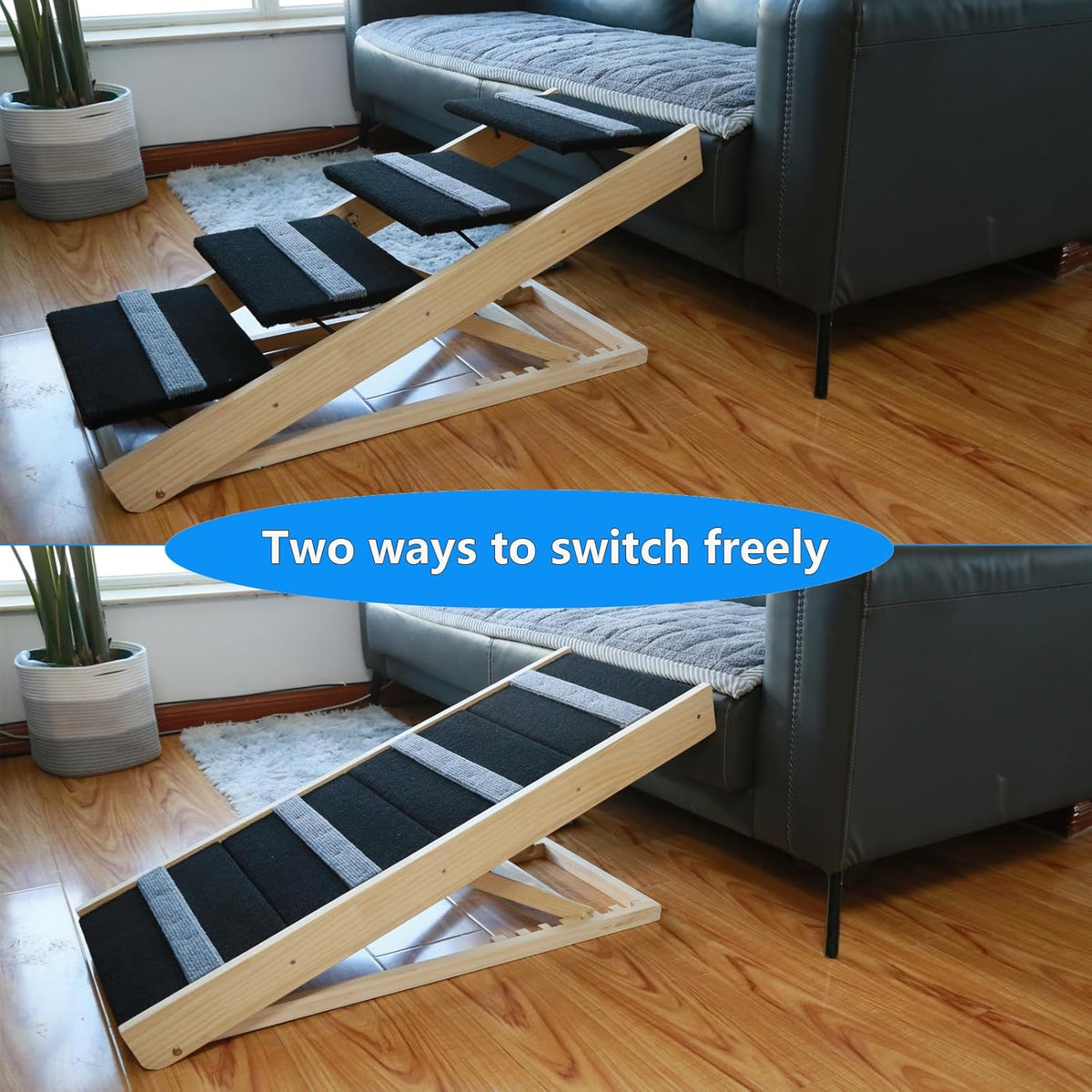 Upgrade 2-in-1 Pet Ramp Dog Stair,Folding Pet Stairs,Portable Dog Ramp for Small&Large Old Animals