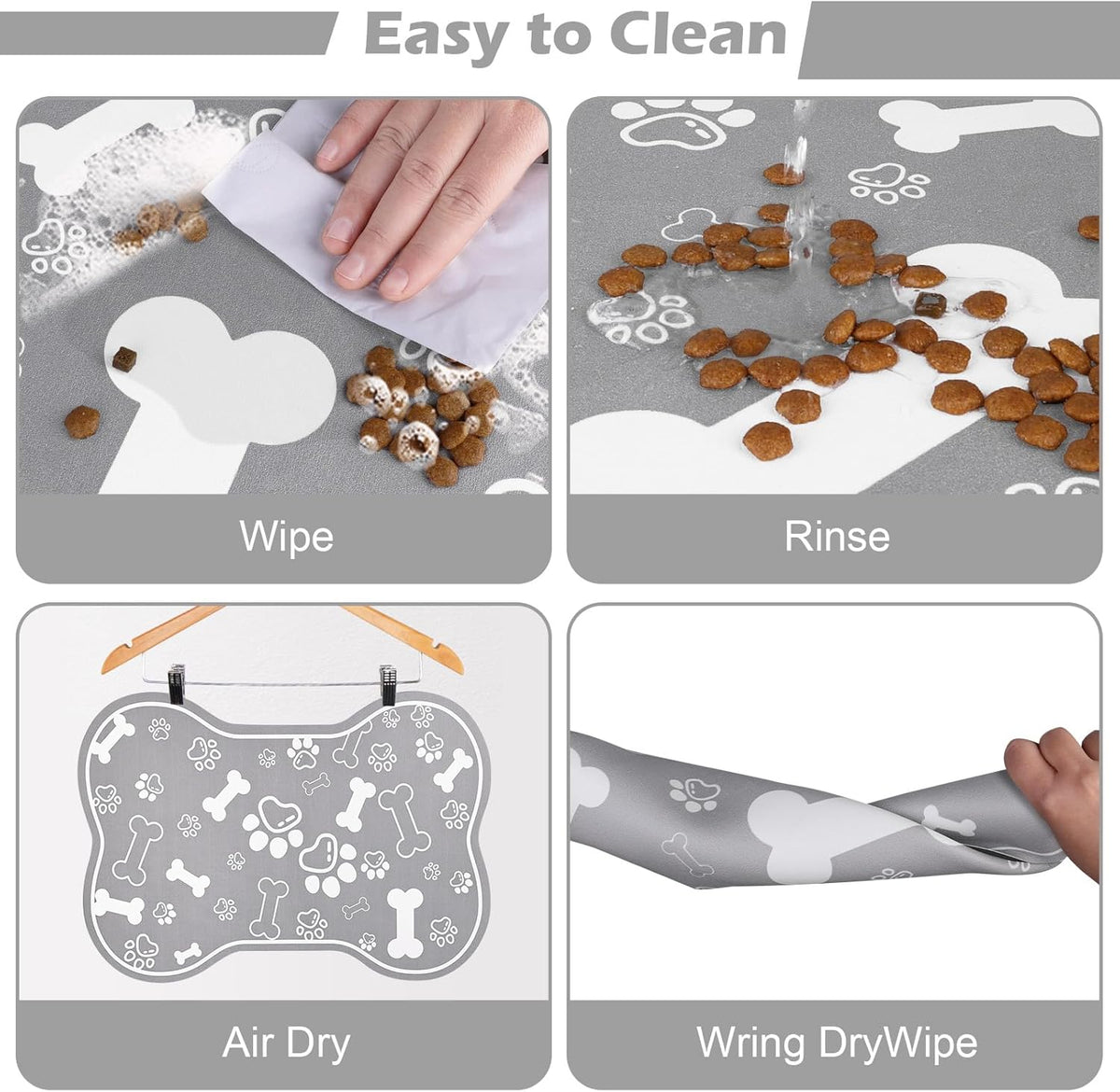 Dog Cat Food Mat, Rapid Absorbent Pet Feeding Placemat, Bone Shaped With Rubber Backing, No Stains