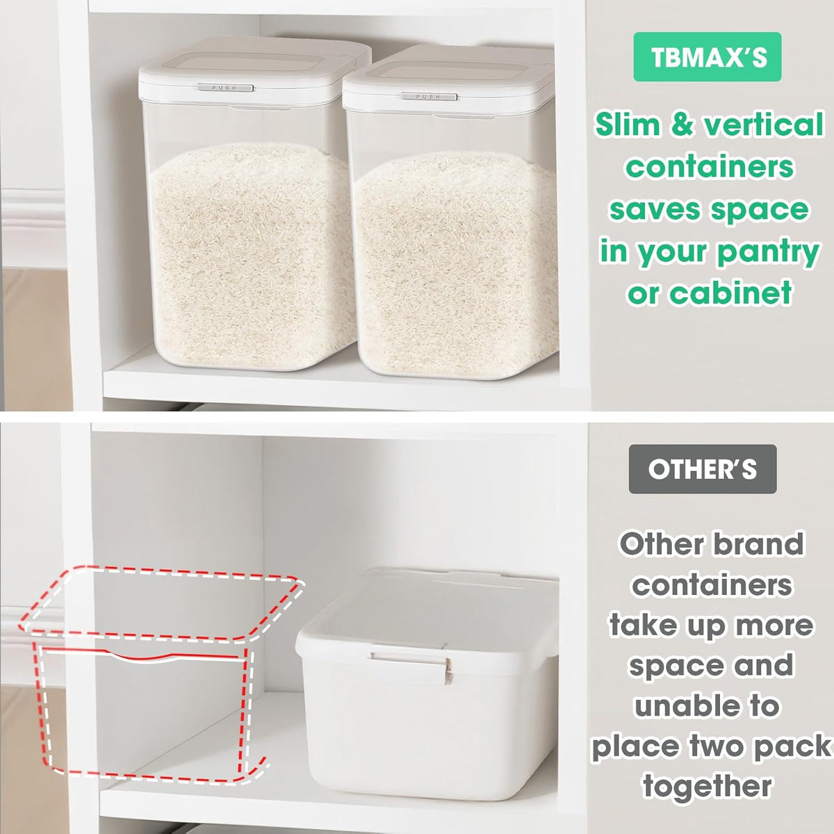 TBMax Rice Flour Storage Container with Automatic Flip-up Lid 25 Lbs | 12.68 Qt, Tall and Narrow