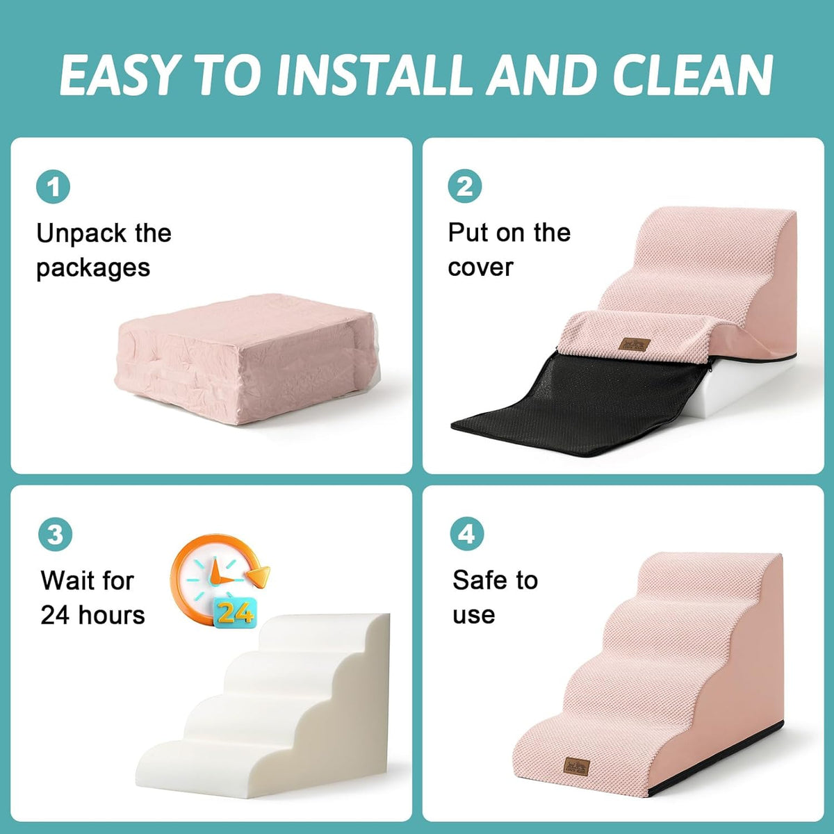 Dog Stairs for High Bed 22.6" H, Small Dog Step for Puppy, Older or Cat, Curved Ramp for Car
