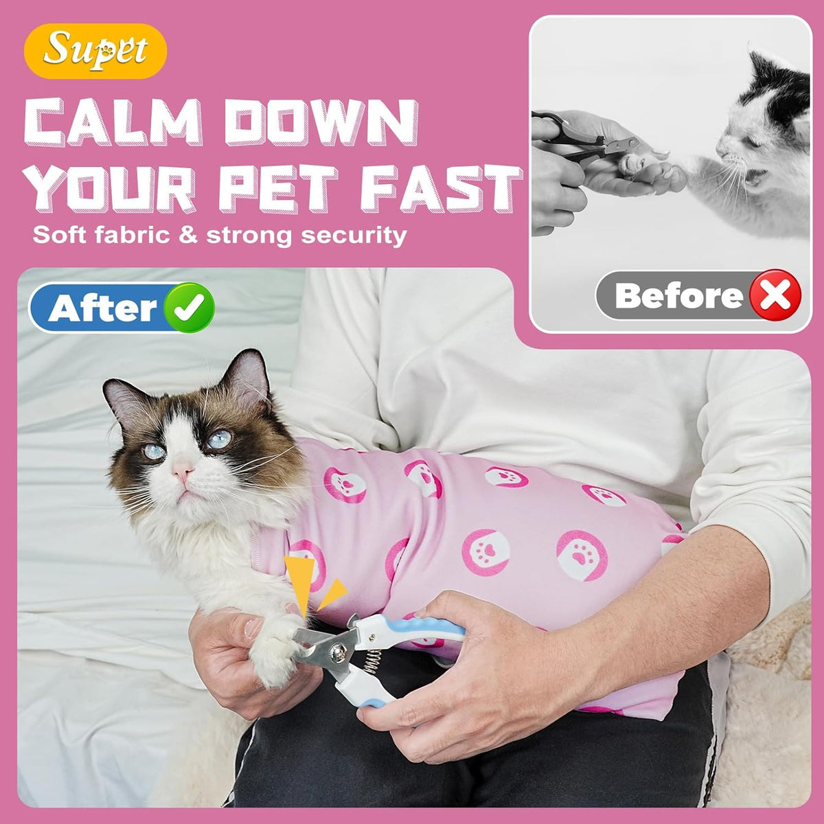 Supet Cat Wrap for Cutting Nails, Self-Adhesive Grooming Wrap, Anti-Scratch Cat Swaddle for
