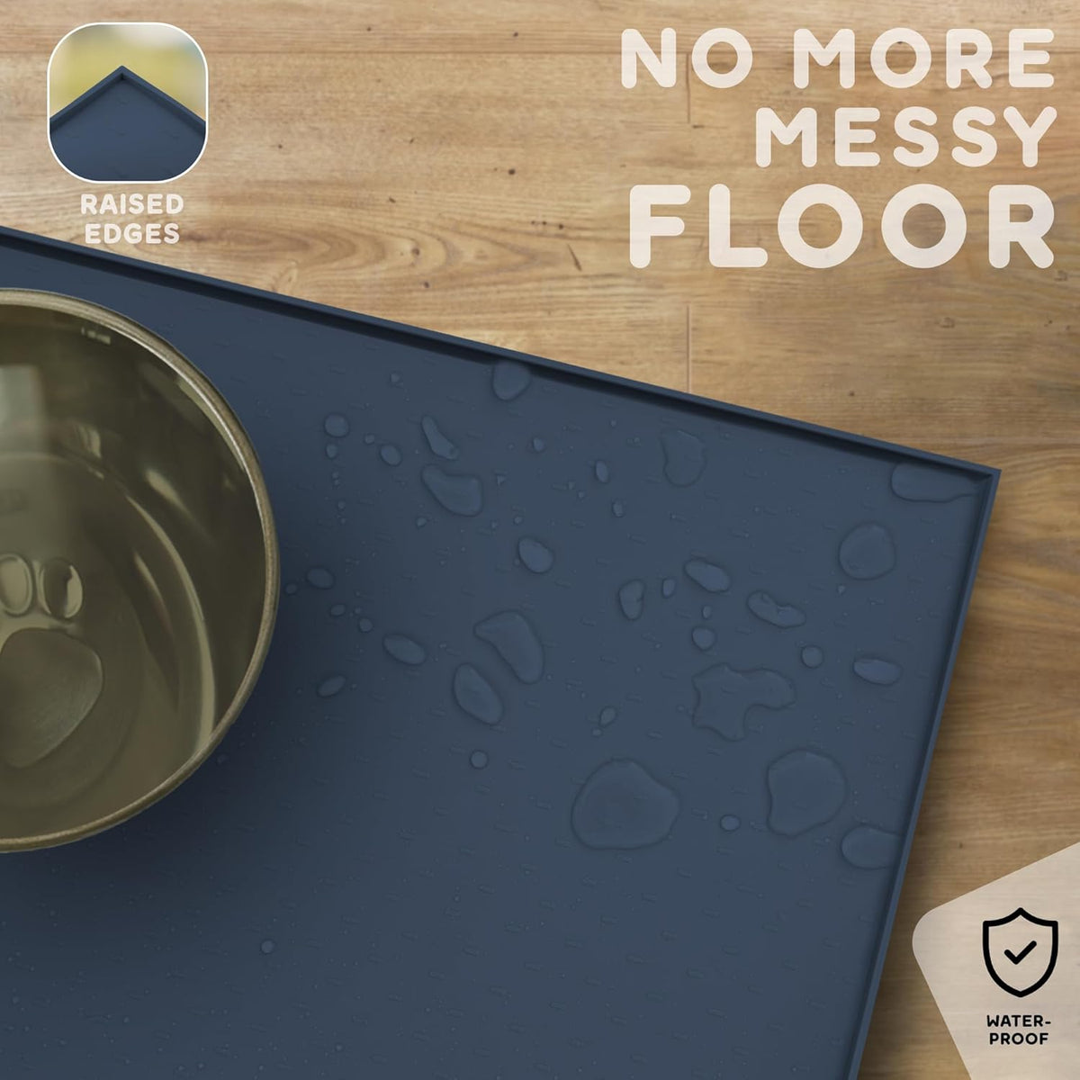 Dog Food Mat - 24x15 Raised Edges Dogs Mat for Food and Water Prevent Spill, Waterproof Cat Food