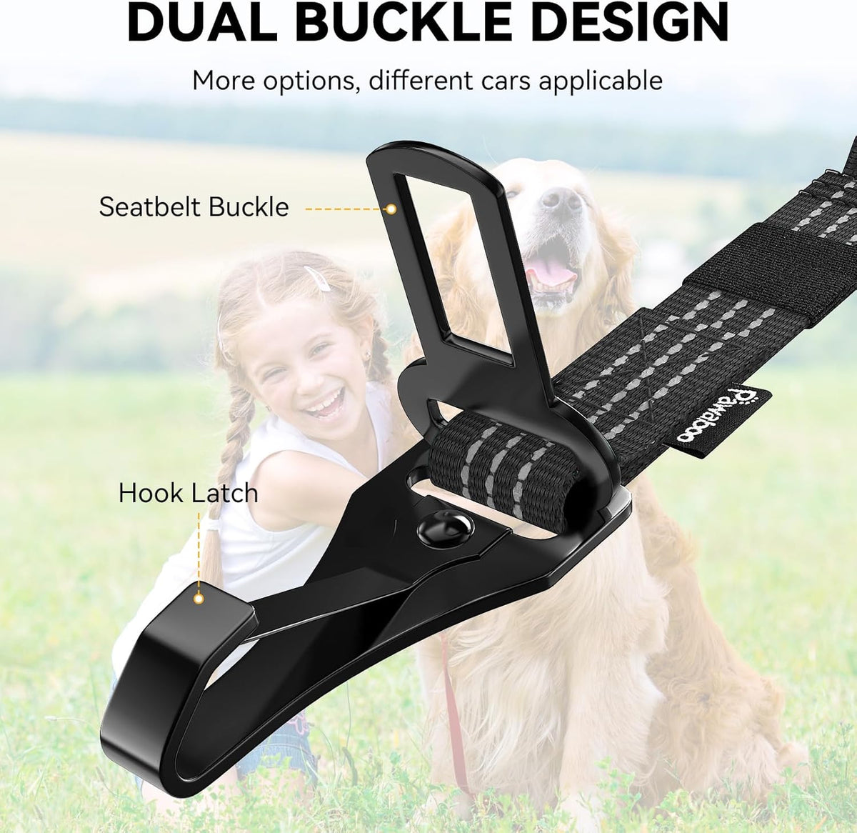 Pawaboo Dog Seatbelt for Car, 3-in-1 Dog Seat Belt Bungee, Shockproof Dogs Tether for Car with