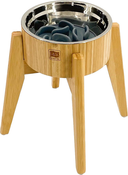 Slow Feeder Dog Bowls for Large Breed - Elevated, Raised 12-inch High - Bamboo Bowl with [60-oz