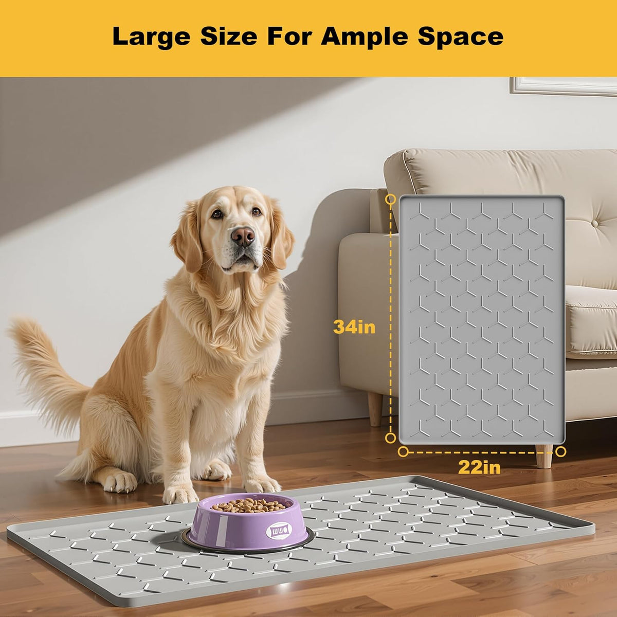 Pieviev Dog Cat Food Bowl Mat, Silicone Waterproof Food Grade Pet Food Mat for Floor, High Raised