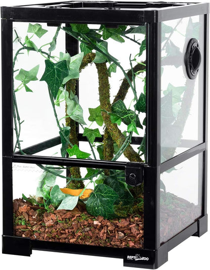 REPTI ZOO Amphibian Habitat Tank 10 Gallon, Full Vision Glass Reptile Terrarium 12" x 12" x 18"