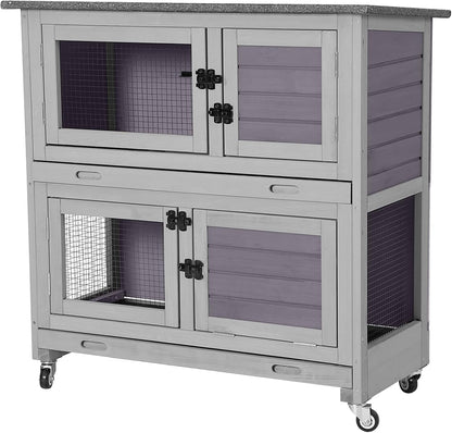 Aivituvin 36" Rabbit Hutch Bunny Cage Indoor Outdoor Guinea Pig Cage 2 Story Wth 2 Tray, Trap Door