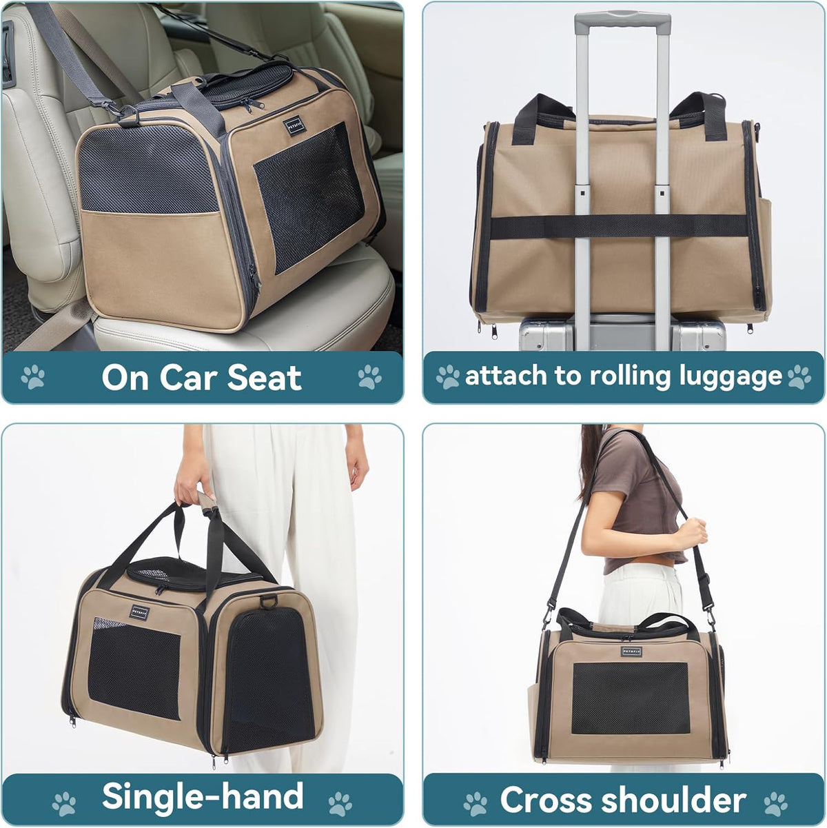 PETSFIT Dog Carrier Cat Carriers for Puppies, Medium Cats up to 25Lbs, Travel Soft Sided Pet